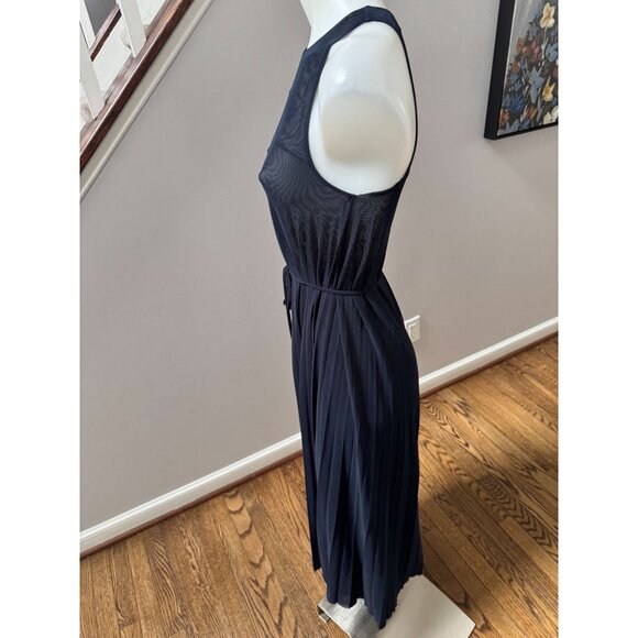 VINCE. High Neck Pleated Midi Dress Coastal Navy Blue Size XXS - Picture 5 of 6